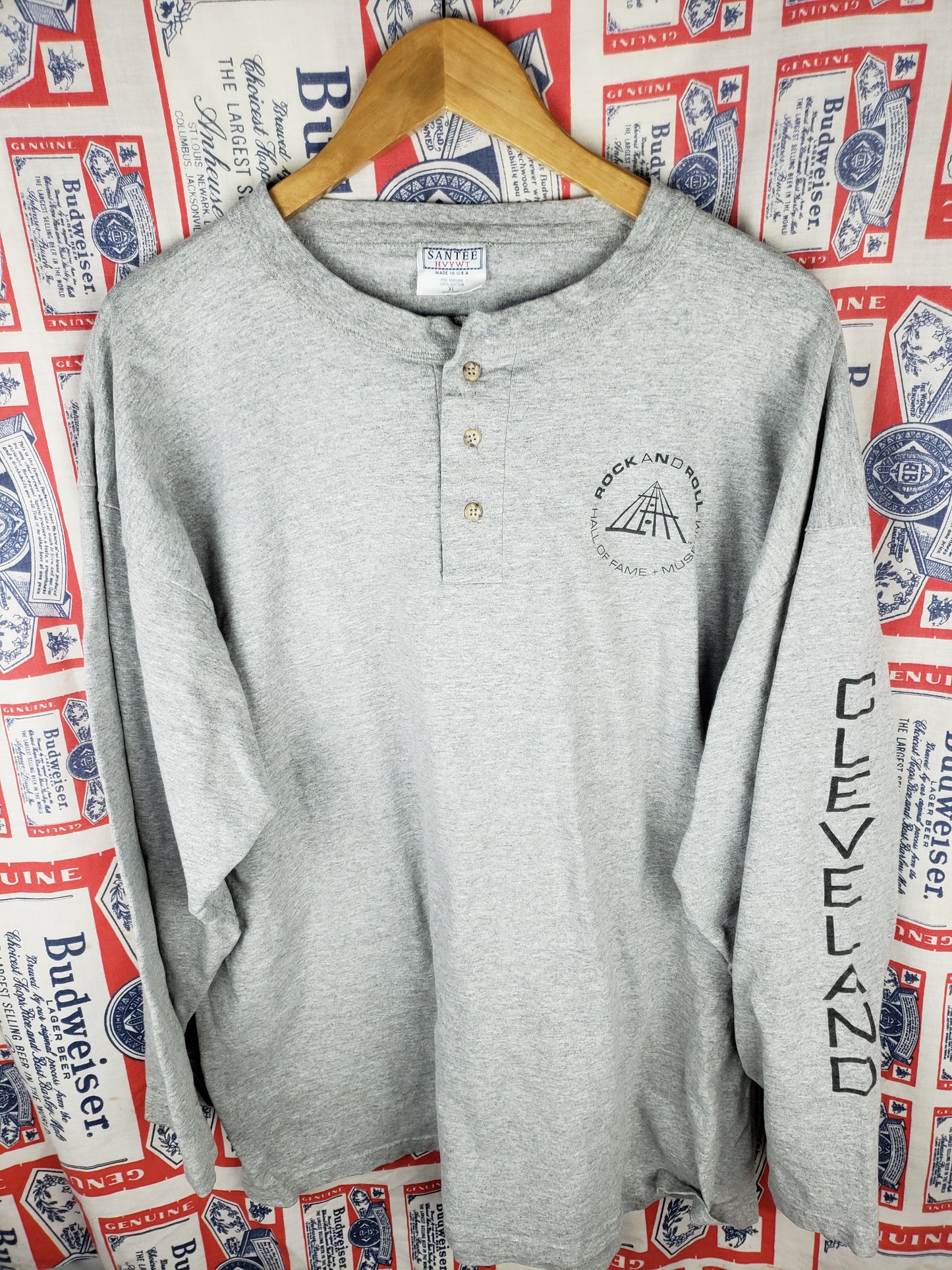 Vintage 1990s Cleveland Rock n Roll HOF Henley(25"x29")XL