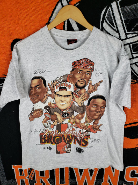 Vintage 1993 Cleveland Browns Caricature Double Sided Shirt(23"x28")L