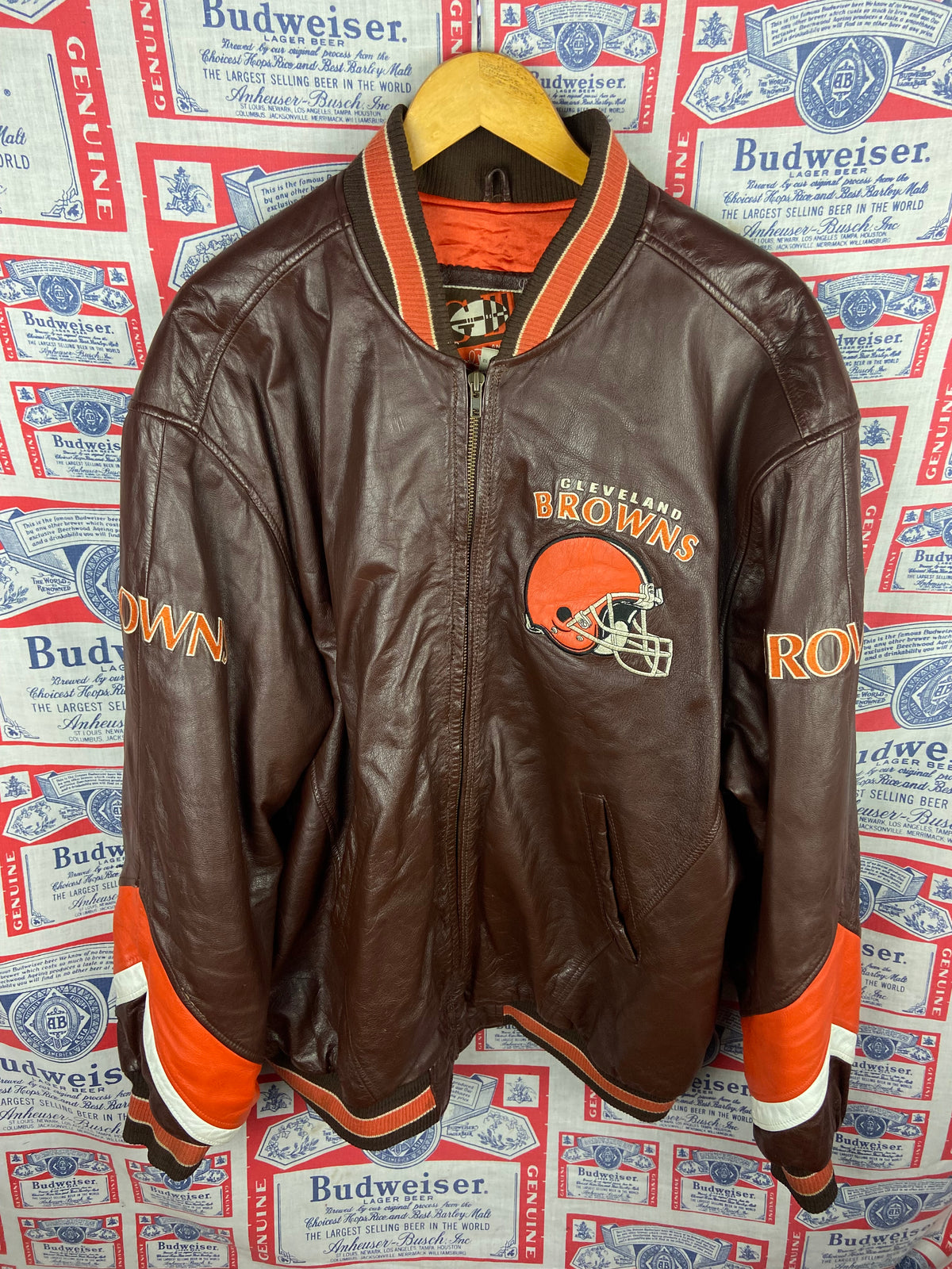 Vintage 1990s Carl Banks Cleveland Browns Leather Jacket XLT(26”x32”)