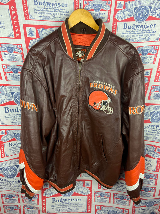Vintage 1990s Carl Banks Cleveland Browns Leather Jacket XLT(26”x32”)
