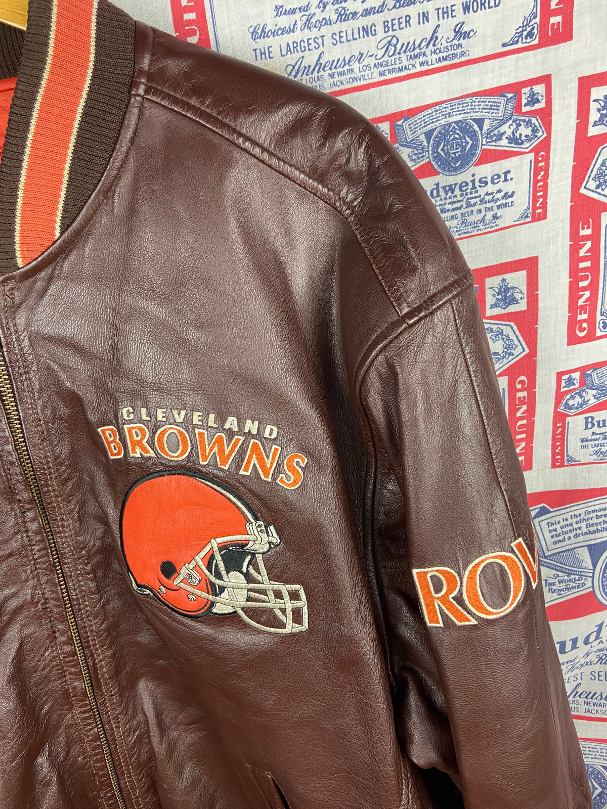 Vintage 1990s Carl Banks Cleveland Browns Leather Jacket XLT(26”x32”)
