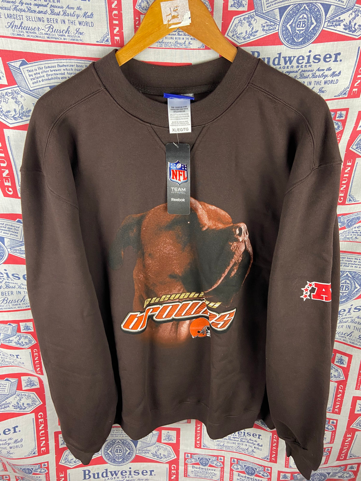 Vintage 2000s Reebok Cleveland Browns Bullmastiff Crewneck NWT XL(26”x31”)