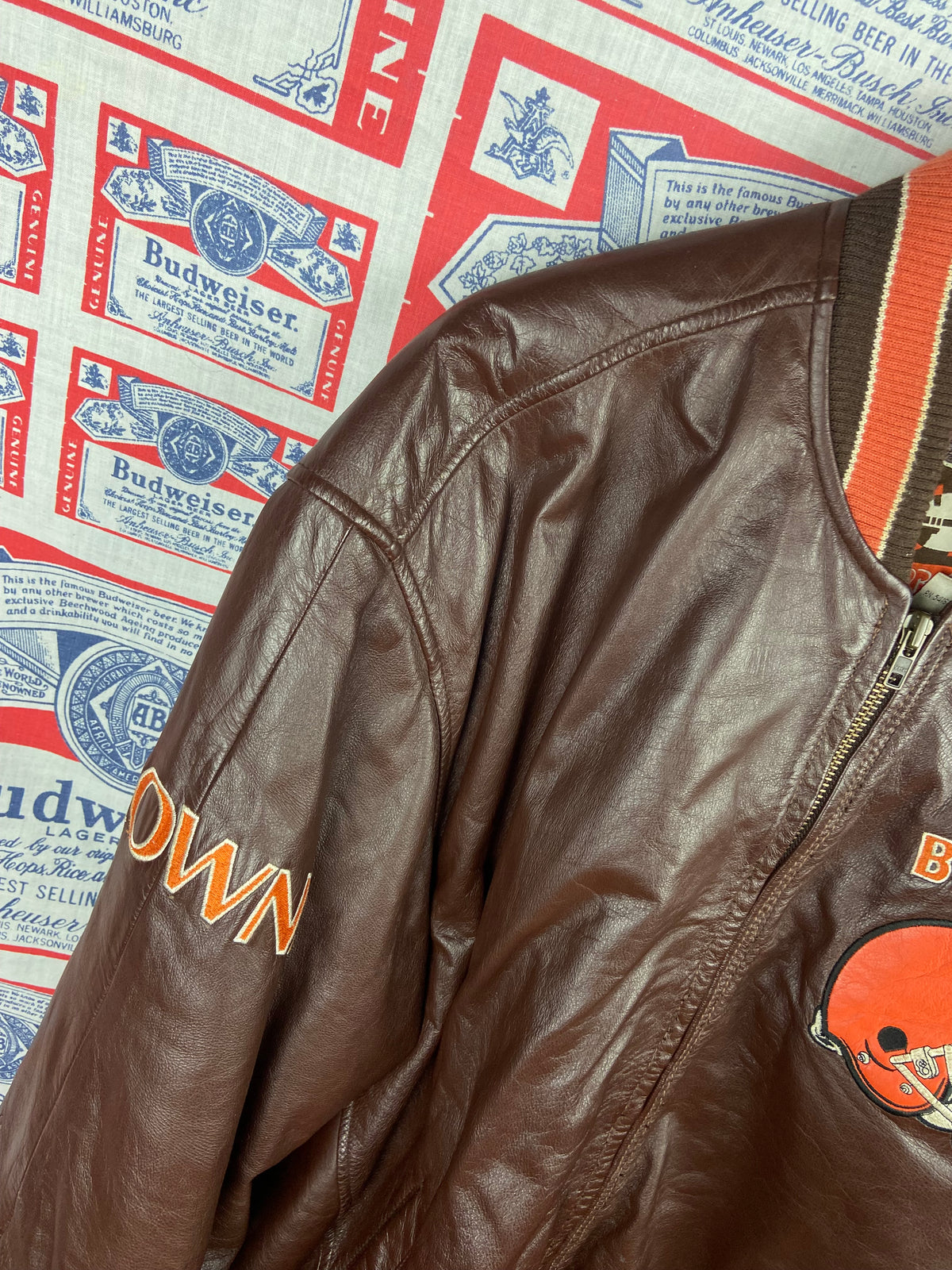 Vintage 1990s Carl Banks Cleveland Browns Leather Jacket XLT(26”x32”)