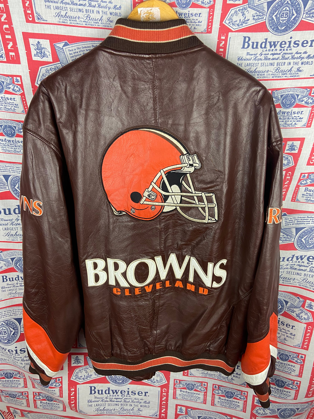 Vintage 1990s Carl Banks Cleveland Browns Leather Jacket XLT(26”x32”)