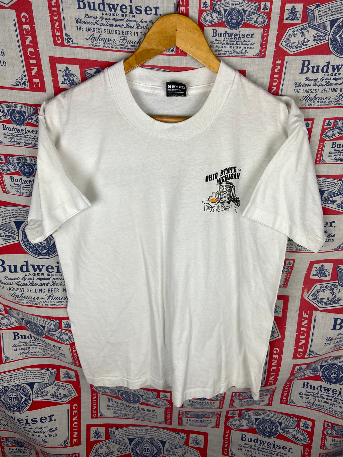 Vintage 1994 Ohio State vs Michigan "Kegs & Eggs" Promo T-Shirt -98.5 WNCX & Slam Jams Bar Medium(21”x26”)