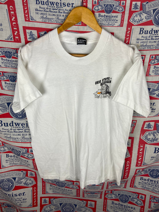 Vintage 1994 Ohio State vs Michigan "Kegs & Eggs" Promo T-Shirt -98.5 WNCX & Slam Jams Bar Medium(21”x26”)