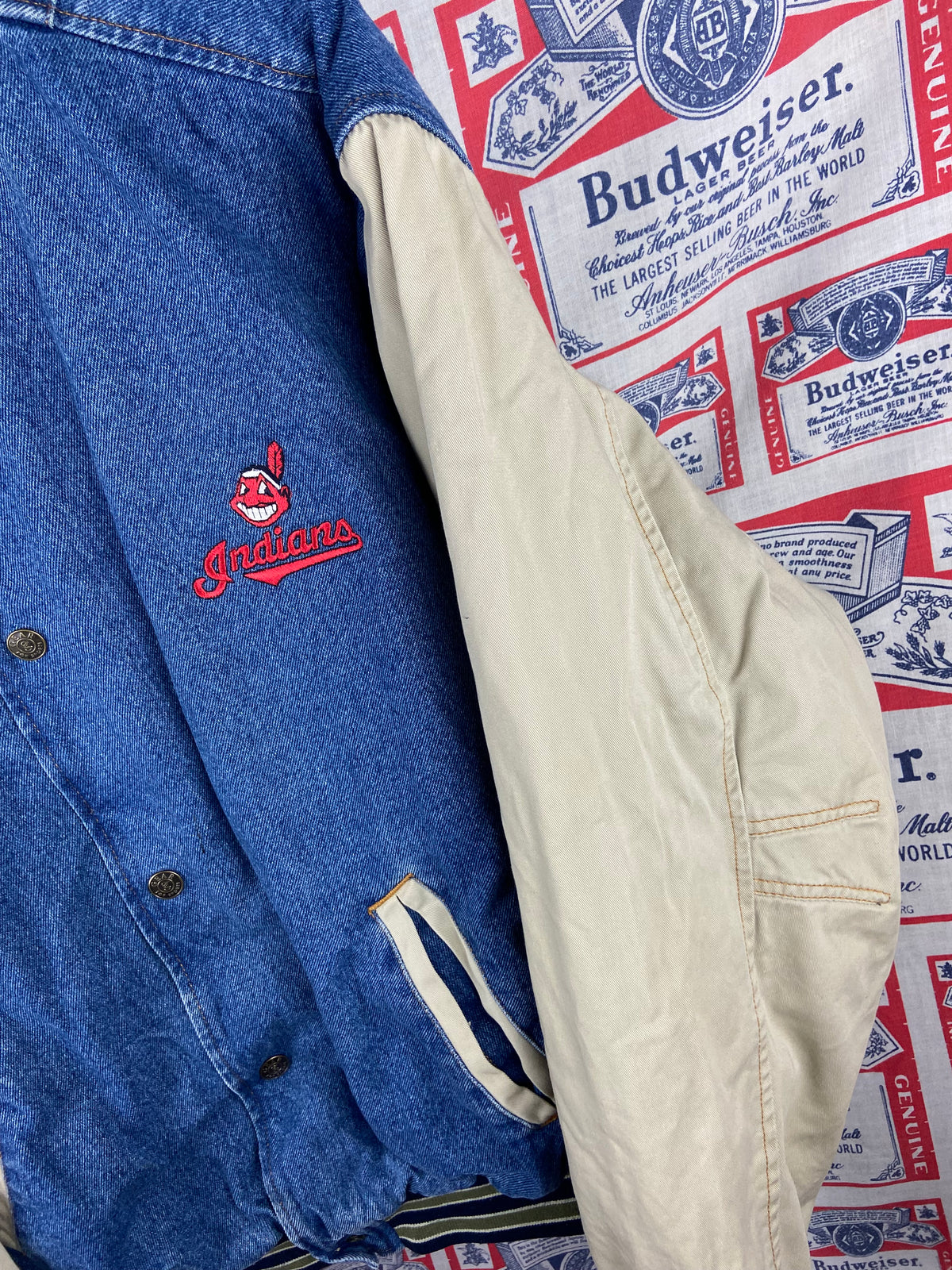 Vintage 1990s Gear Sports Cleveland Indians Denim Bomber Large(25”x28”)