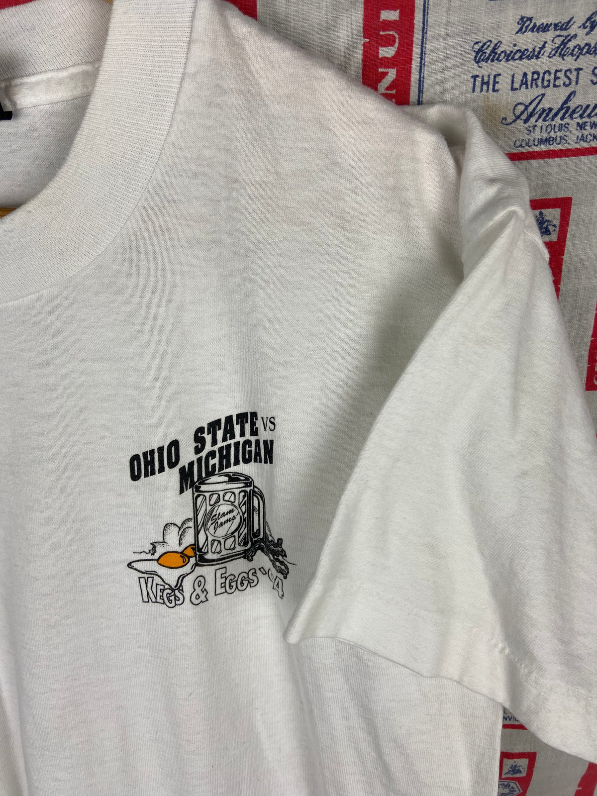 Vintage 1994 Ohio State vs Michigan "Kegs & Eggs" Promo T-Shirt -98.5 WNCX & Slam Jams Bar Medium(21”x26”)