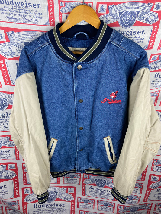 Vintage 1990s Gear Sports Cleveland Indians Denim Bomber Large(25”x28”)